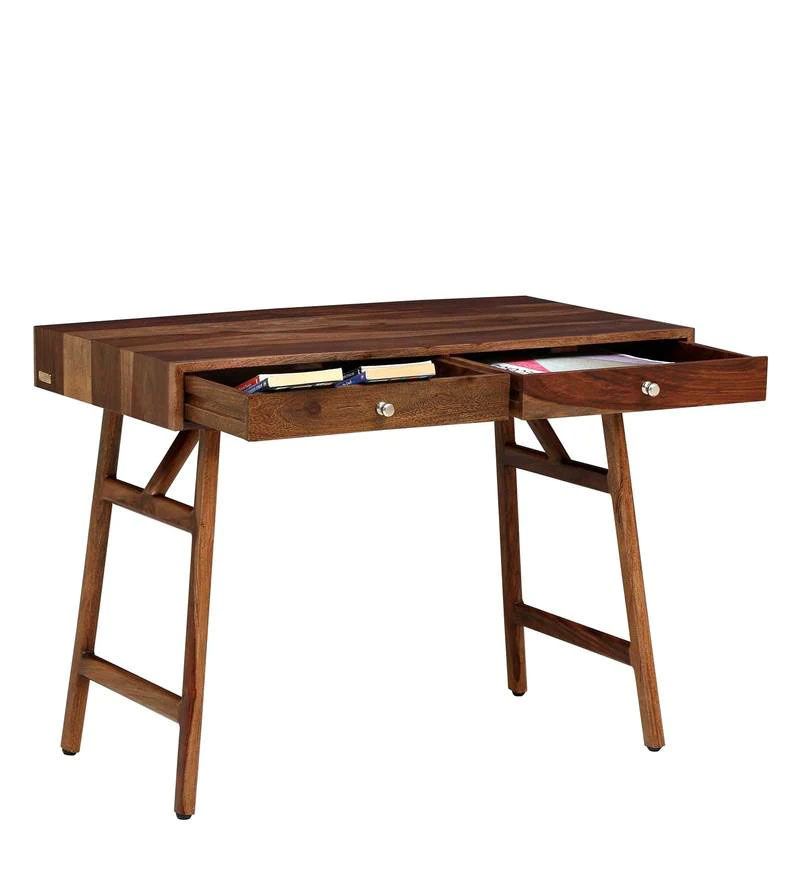 Memphis Solid Wood Study Table In Rustic Teak Finish4.jpg
