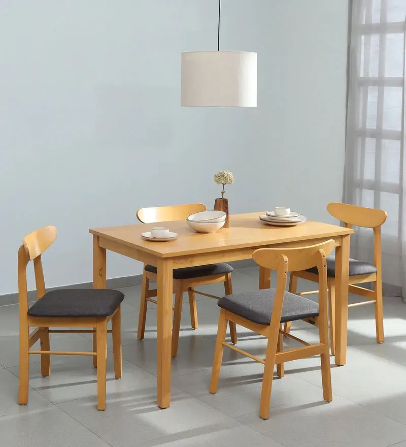 Merche Solid Wood 4 Seater Dining Table Set In Natural Finish.webp