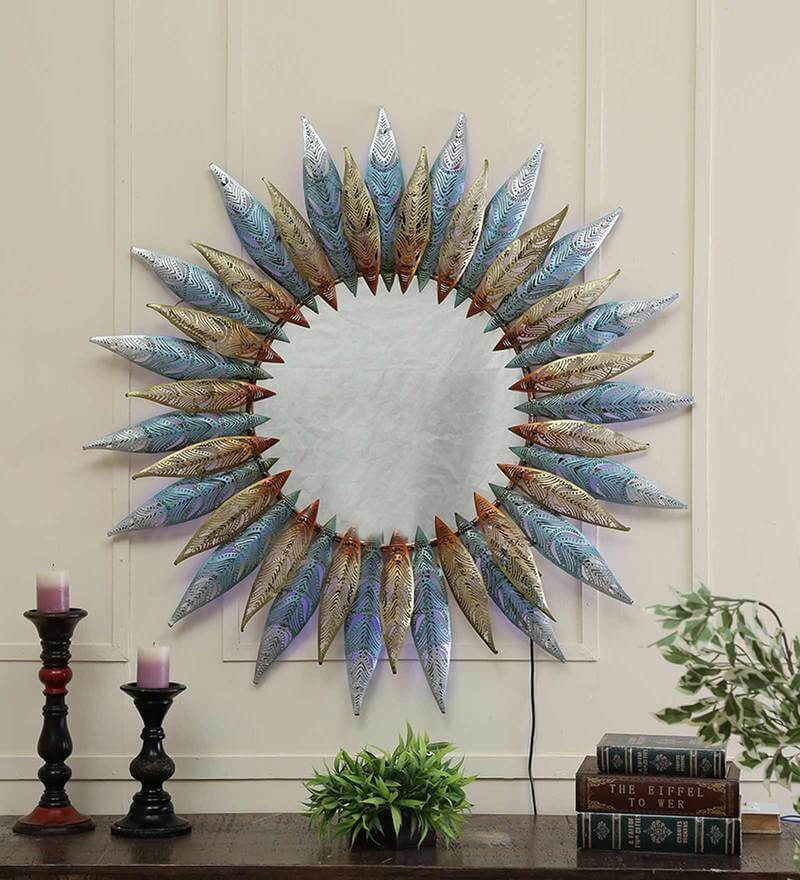 Metal Antique Round Wall Mirror In Multicolour By Malik Design1.jpg