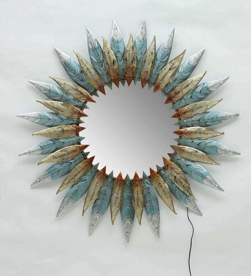Metal Antique Round Wall Mirror In Multicolour By Malik Design2.jpg