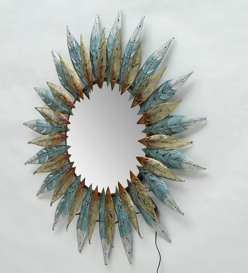 Metal Antique Round Wall Mirror In Multicolour By Malik Design5.jpg
