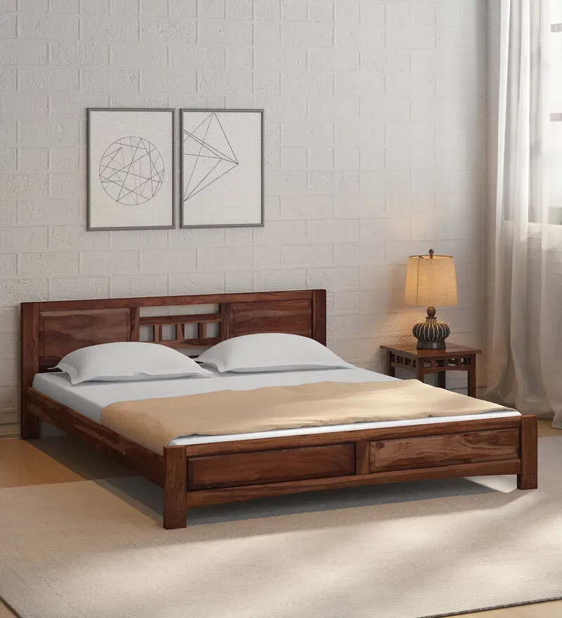 Mitsy Sheesham Wood King Size Bed In Rustic Teak Finish.webp