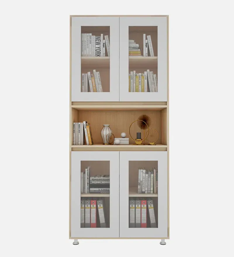 Mobley Book Case in Beige Teak & Frosty White Finish.jpg2.webp