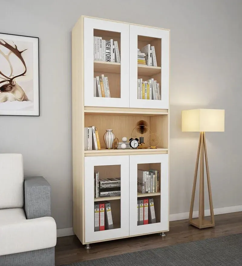 Mobley Book Case in Beige Teak & Frosty White Finish.jpg9.webp