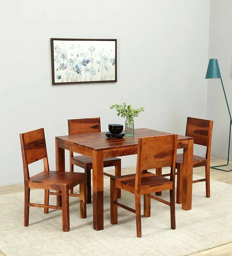 Nuevo Sheesham Wood 4 Seater Dining Set In Honey Oak Finish.webp