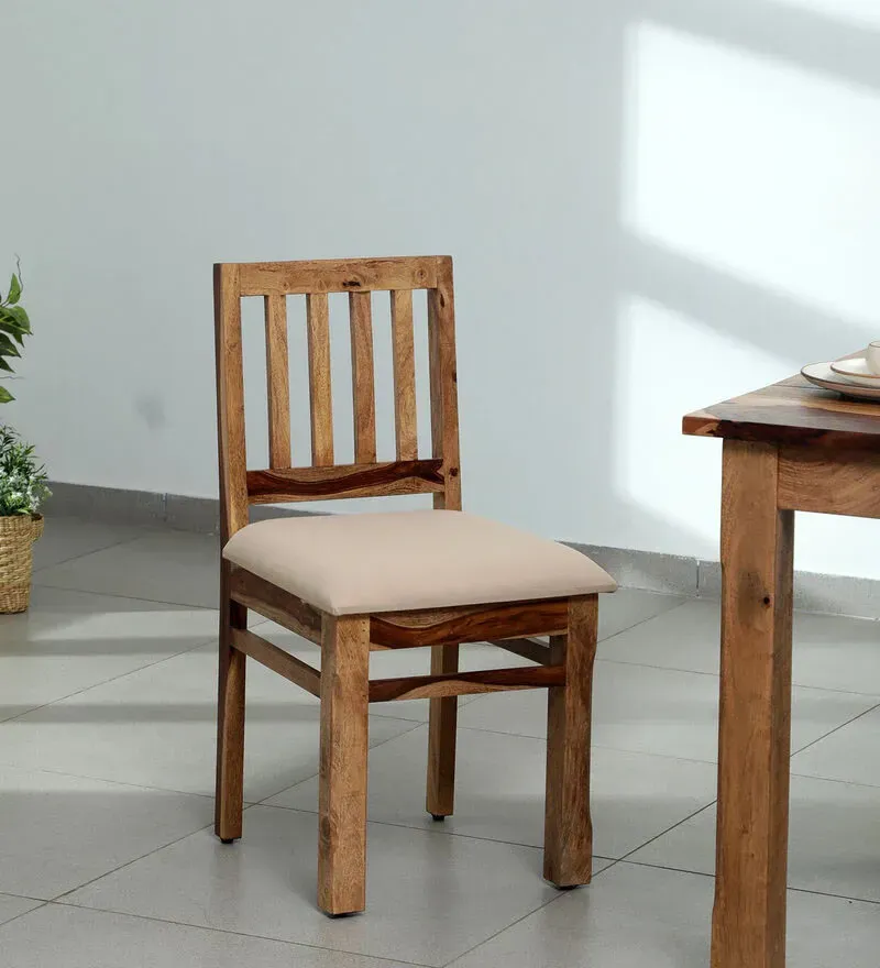 Patron Sheesham Wood Dining Chair with Beige In Rustic Teak Finish (Set Of 2).webp