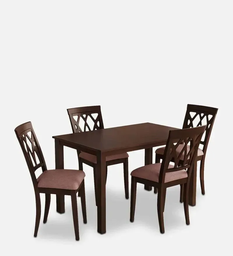 Peak Solid Wood 4 Seater Dining Set in Cappuccino Finish.webp