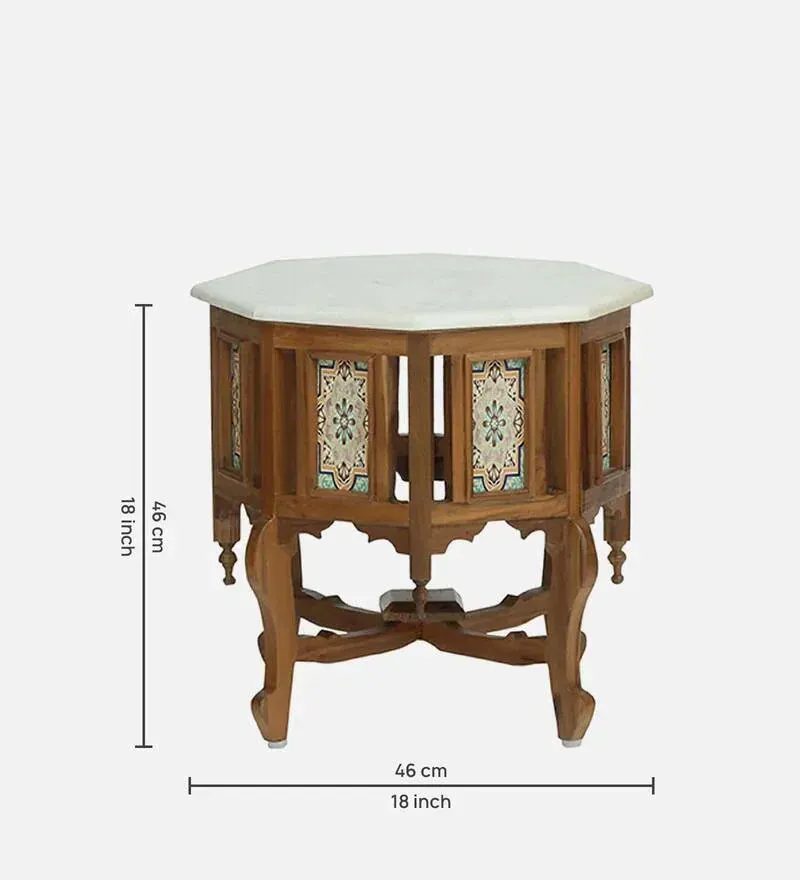 Petunia Teak Wood Coffee Table In Rustic Teak Finish With Marble Top.jpg1.webp