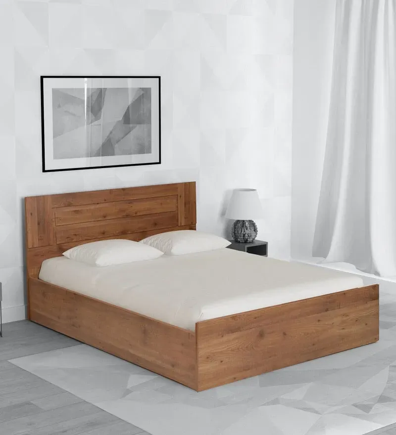 Platina King Size Bed in Knotty Wood & Teak Finish with Box Storage.webp