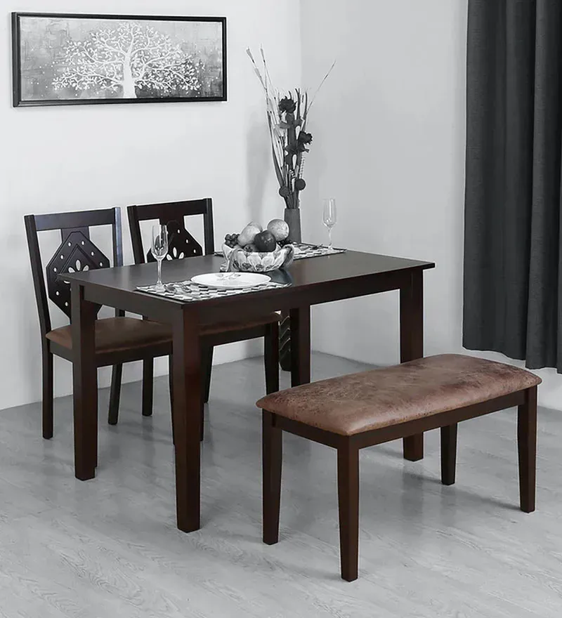 Precious 4 Seater Dining Set in Antique Oak Finish with Bench.webp