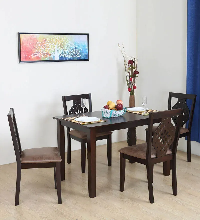 Precious Solid Wood 4 Seater Dining Set in Oak Finish.webp
