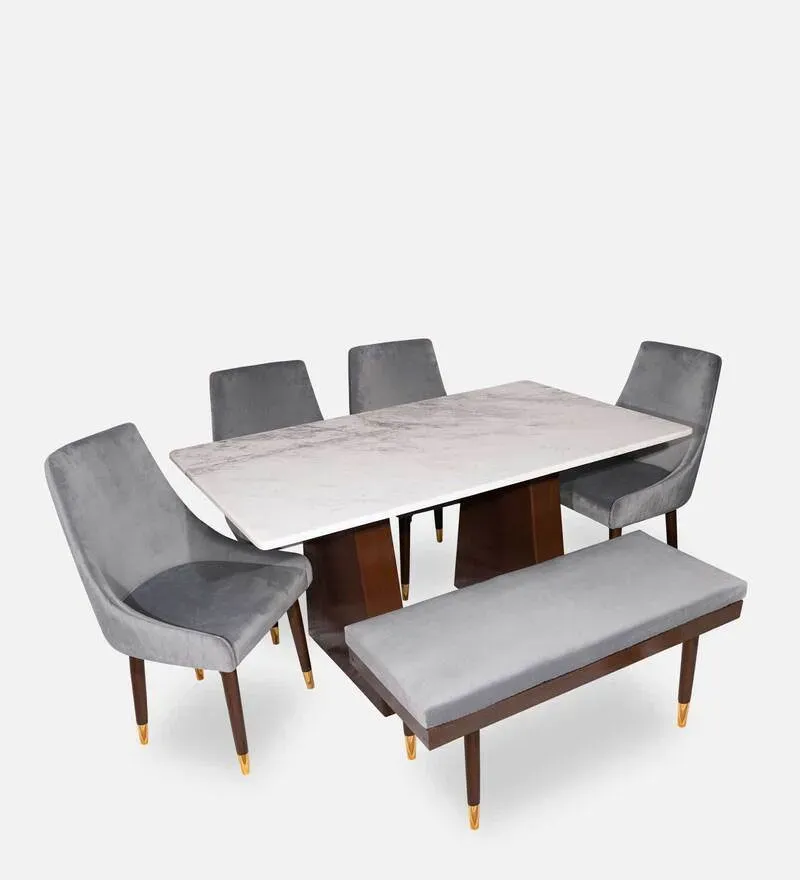 Pyramid Solid Wood 6 Seater Dining Set in White Finish with Bench.jpg1.webp