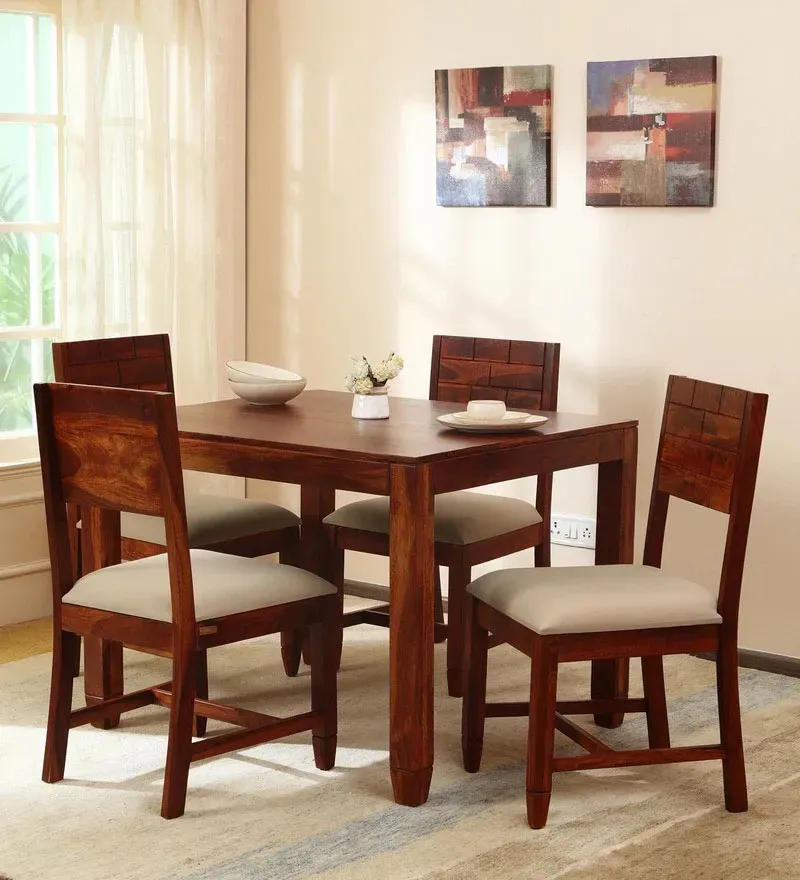 Rezzan Sheesham Wood 4 Seater Dining Set In Honey Oak Finish.webp