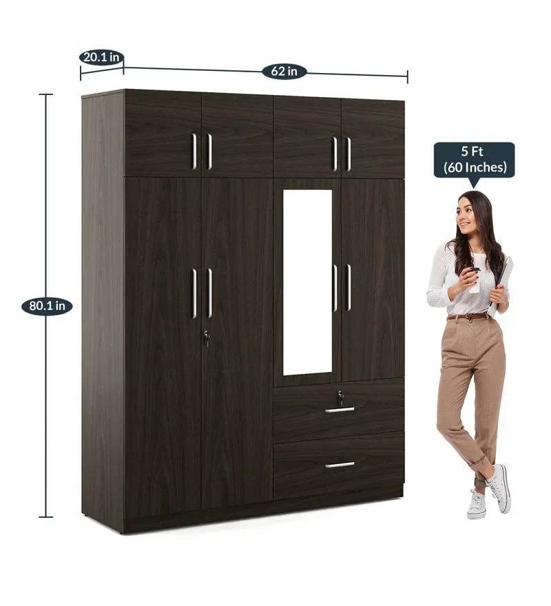 Saika 4 Door Wardrobe + Loft in Urban Walnut Finish with Mirror.jpg2.webp