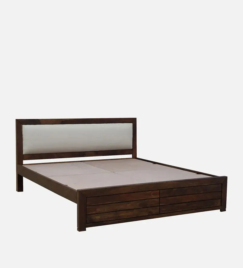 Segur Sheesham Wood King Size Bed In Provincial Teak Finish with Beige Padded Headboard.jpg6.webp