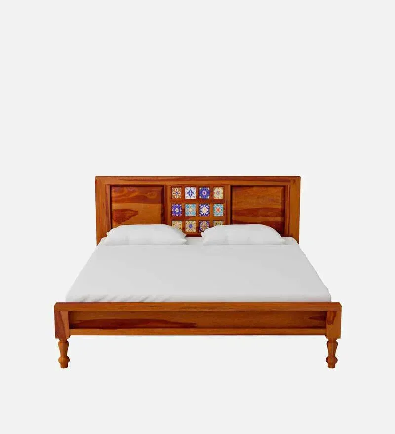 Siramika Sheesham Wood Queen Size Bed In Honey Oak Finish.jpg2.webp
