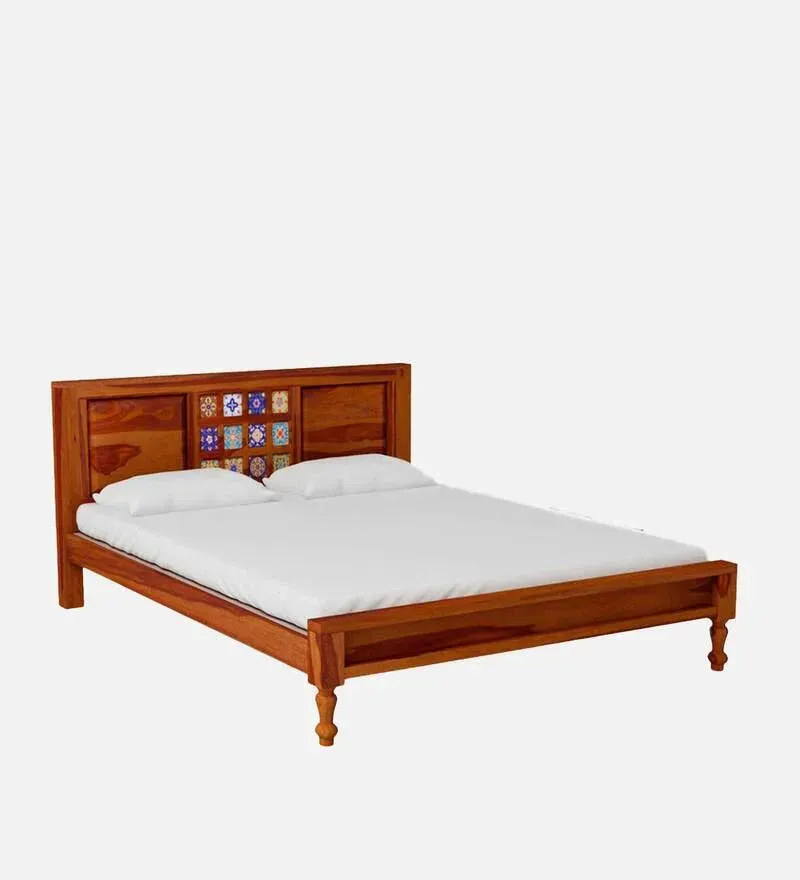 Siramika Sheesham Wood Queen Size Bed In Honey Oak Finish.jpg3.webp