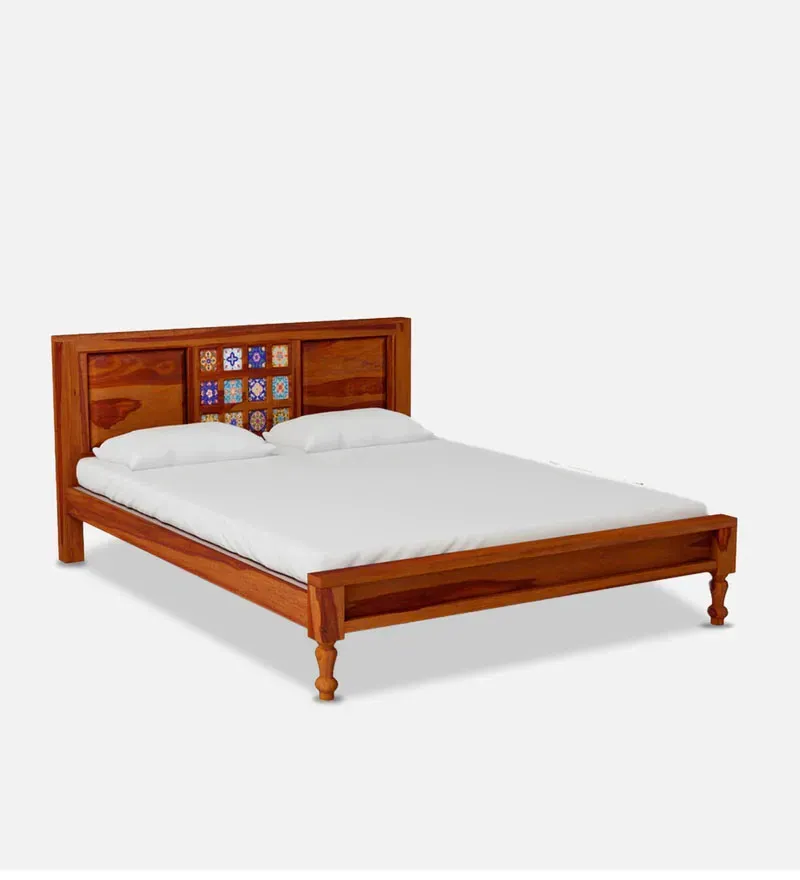 Siramika Sheesham Wood Queen Size Bed In Honey Oak Finish.jpg8.webp