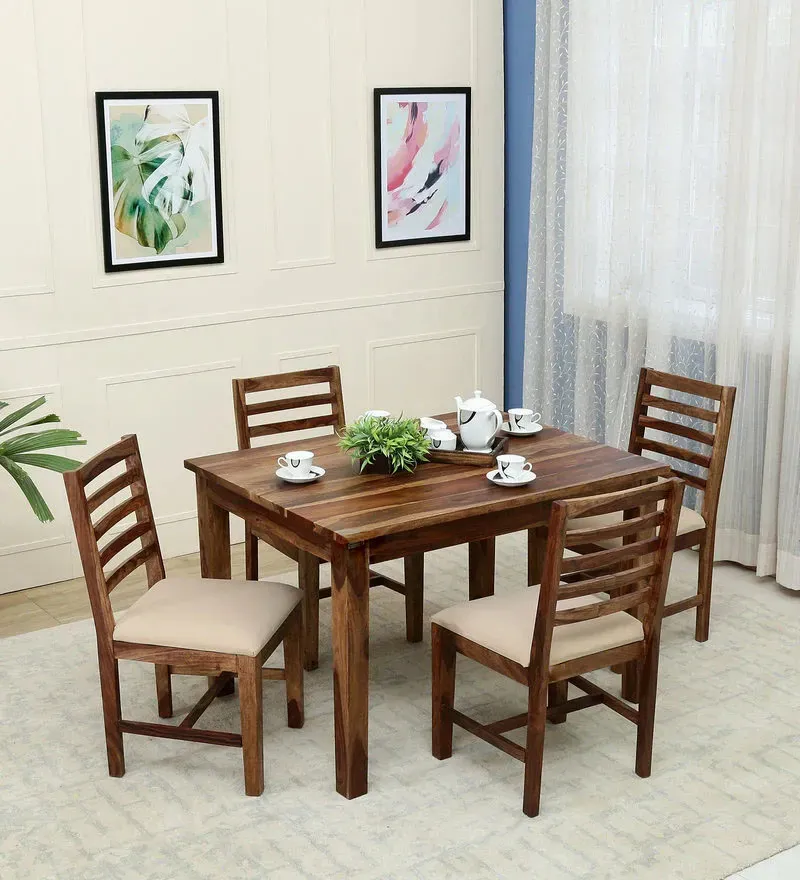Stigen Sheesham Wood 4 Seater Dining Set In Rustic Teak Finish.webp