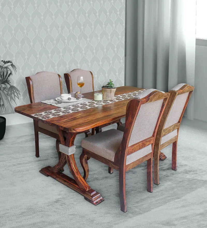 Taarkashi Sheesham Wood 4 Seater Dining Set in Teak Finish.webp