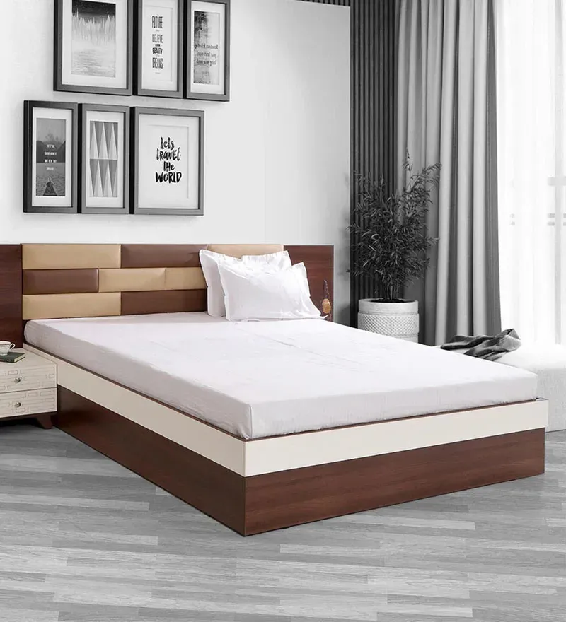 Torin King Size Bed in White & Brown Finish with Hydraulic Storage.webp