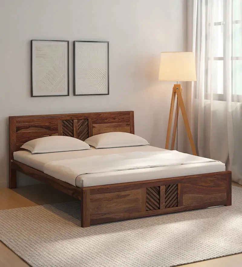 Tourconing Sheesham Wood King Size Bed In Rustic Teak Finish.webp
