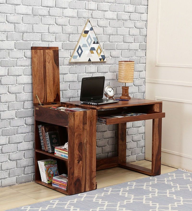 Waldo Solid Wood Writing Table In Rustic Teak Finish3.jpg