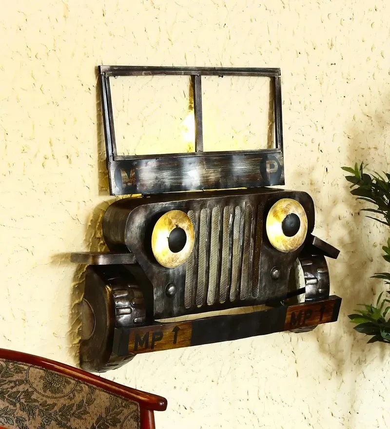 Wrought Iron Car Wall Art With Led In Brown.jpg1.webp