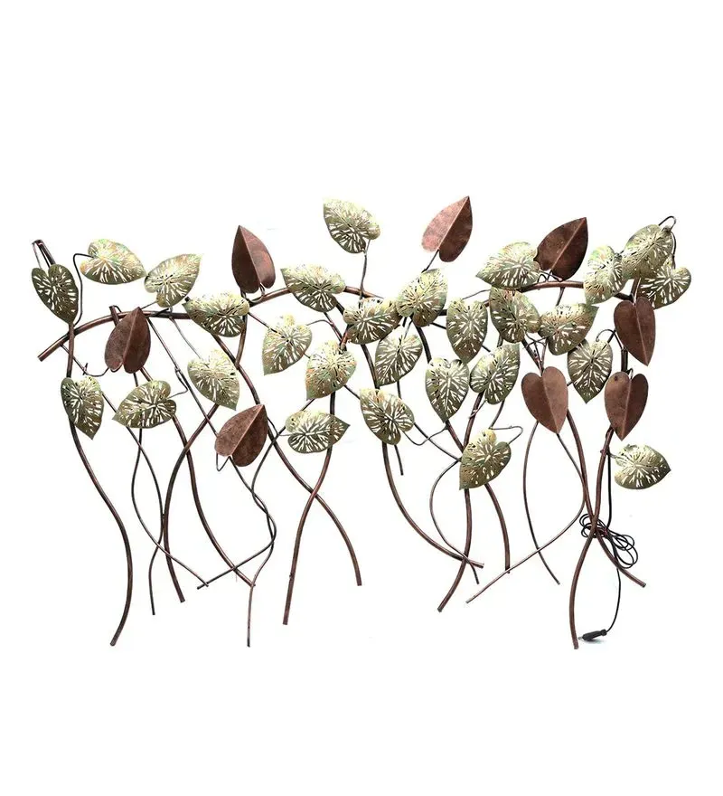 Wrought Iron Hanging Leaf Wall Art With Led In Gold.jpg2.webp