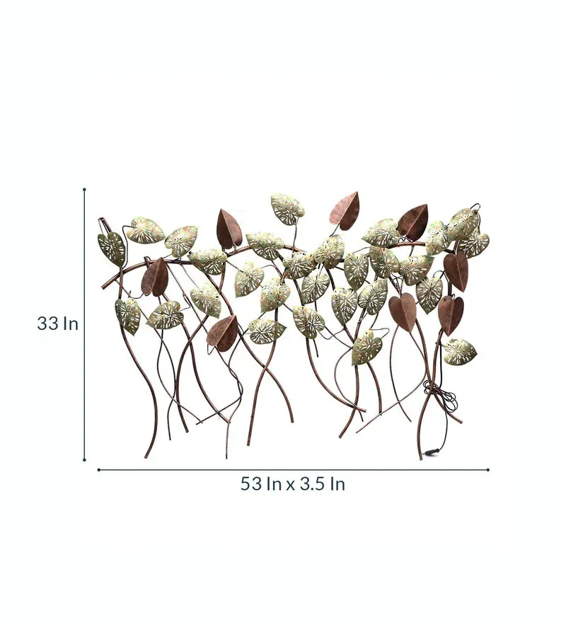 Wrought Iron Hanging Leaf Wall Art With Led In Gold.jpg3.webp