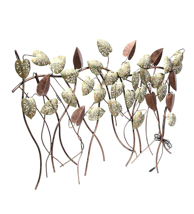 Wrought Iron Hanging Leaf Wall Art With Led In Gold.jpg4.webp