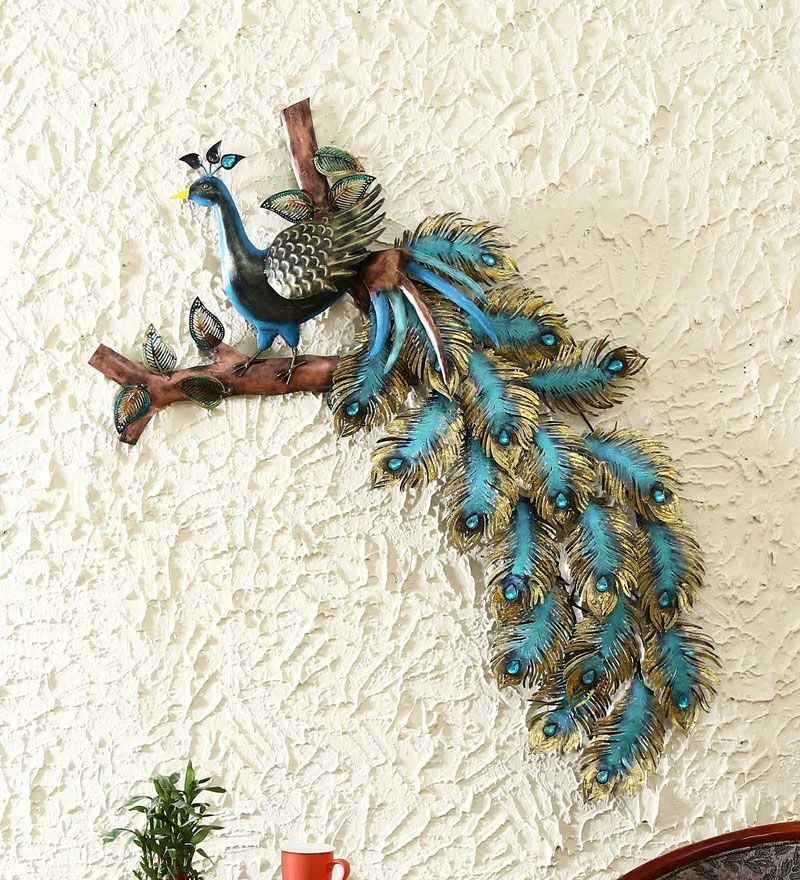 Wrought Iron Peocock Wall Art With Led In Blue.jpg1.jpg