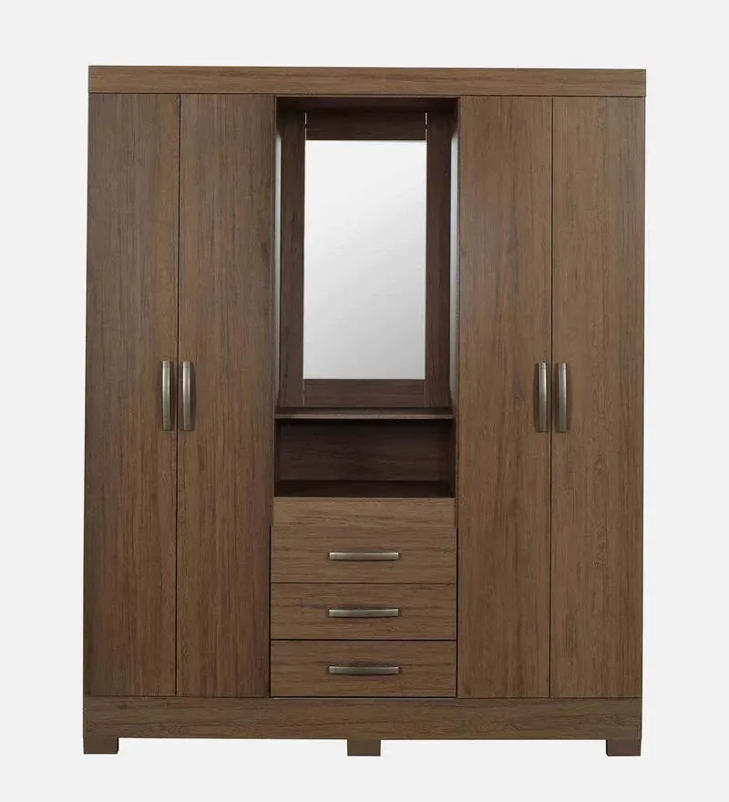 Zamami 4 Door Wardrobe in Brown Oak Finish with Mirror.jpg2.webp
