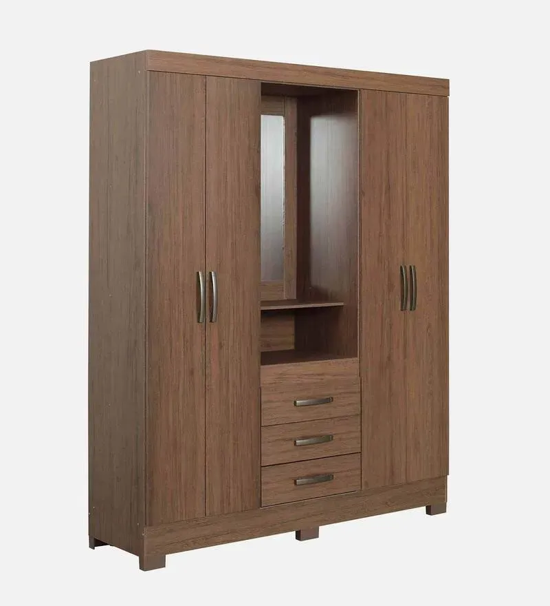 Zamami 4 Door Wardrobe in Brown Oak Finish with Mirror.jpg3.webp