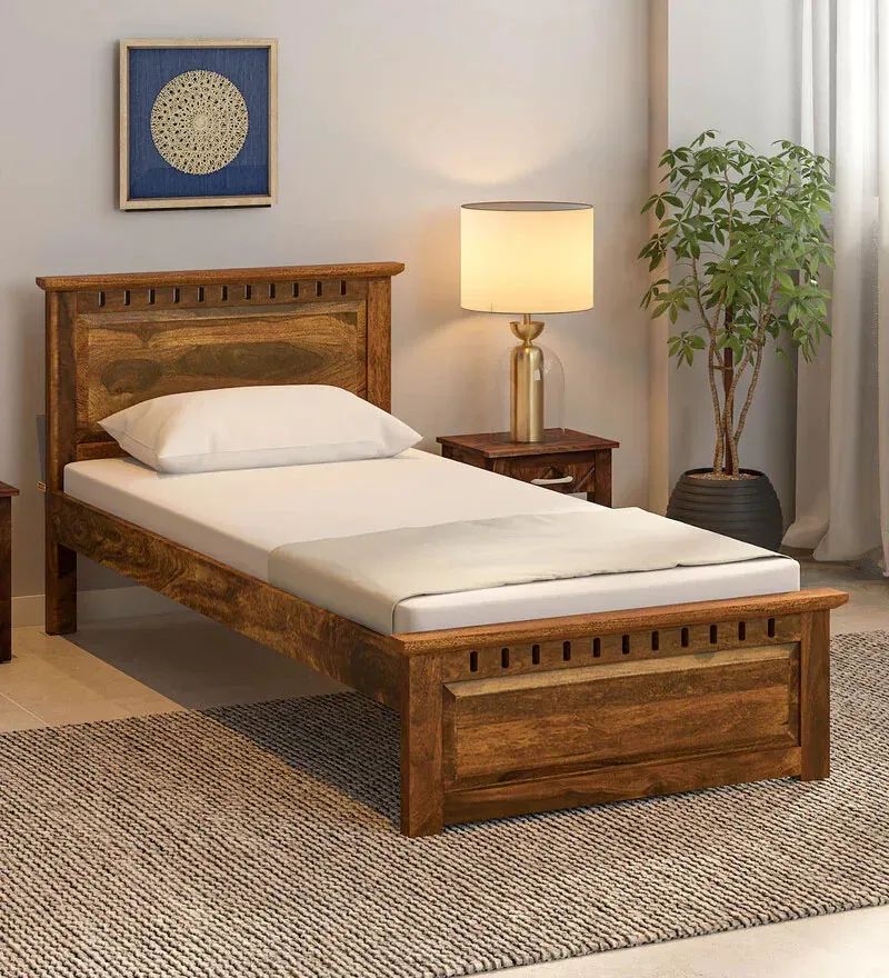 Zurndorf Sheesham Wood Single Bed In Provincial Teak Finish.webp