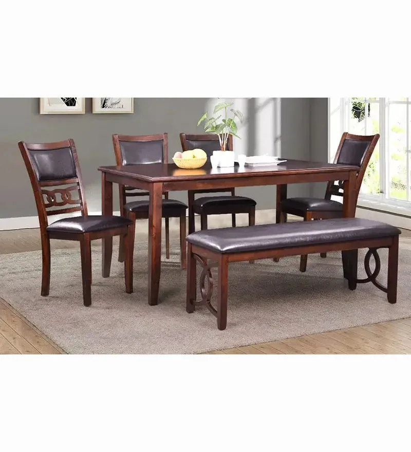 oak New York American Wooden Dining Set 1+4+1.webp